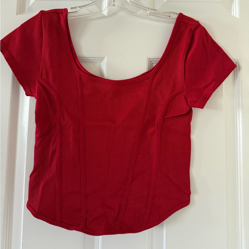 T210- Almost Famous Red Ribbed Crop Top